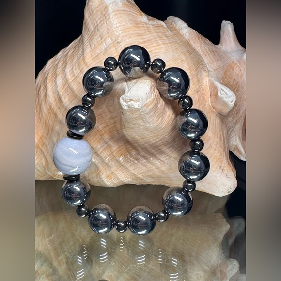 (JOYHANNAH) TERAHERTZ + CHALCEDONY NATURAL STONES  BRACELET size 7” - Picture 10 of 11